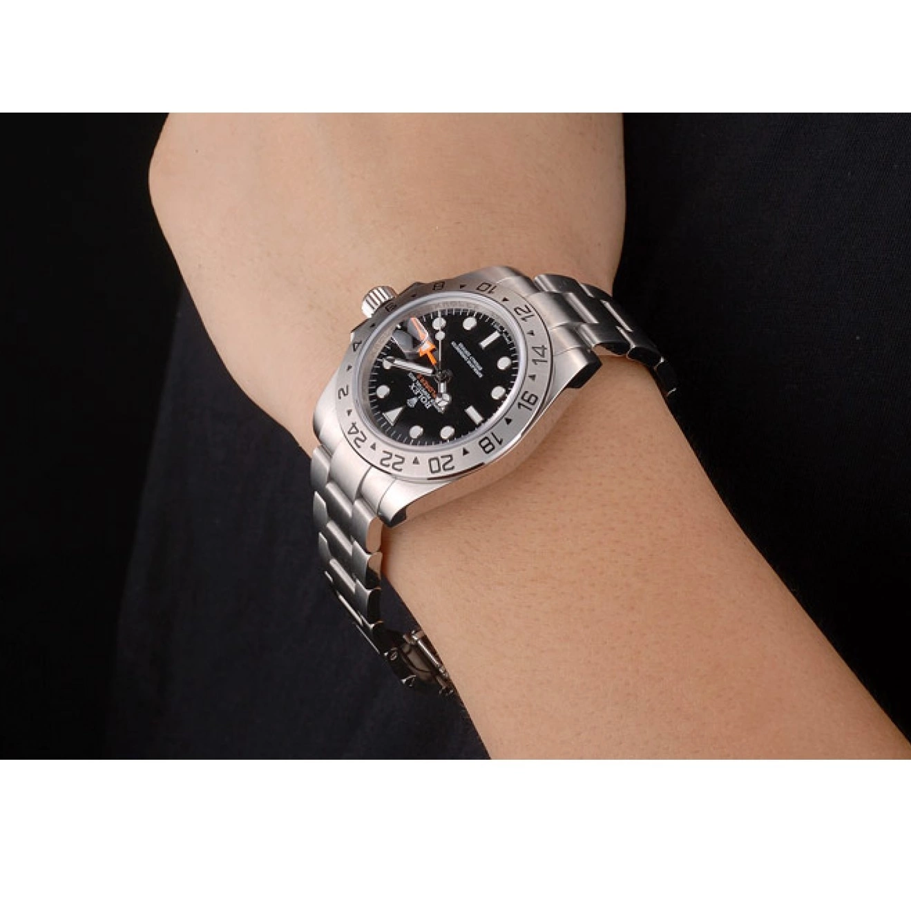 Aaa replica watch Stainless Bezel Dial Steel Black Watch Explorer Rolex 0623
